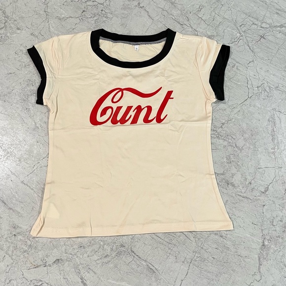Coca-Cola Print C.u.nt Baby Tee Rude Offensive Funny Gamer Crop Top Cool Gift - Picture 3 of 3
